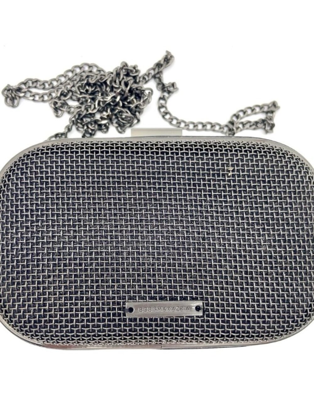 BCBGmaxazria Gunmetal Grey & Leather Trim Small Hard Case Clutch/Crossbody NWOT